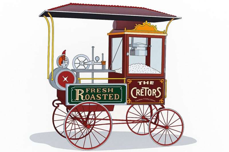 Cretors historiska popcornvagn från 1800-talet